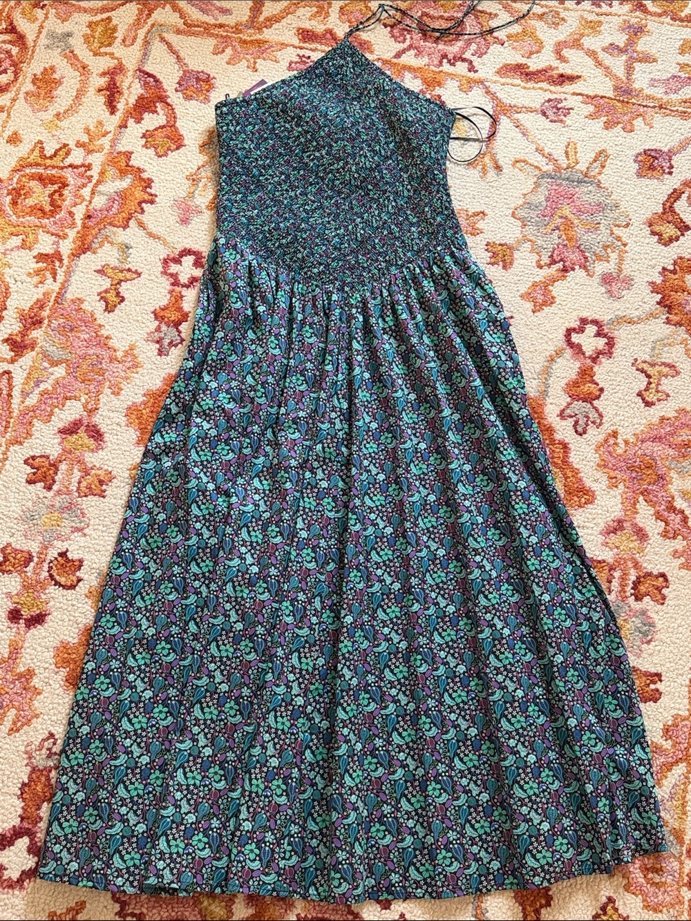 J. Crew Teal and Purple Smocked Liberty Halter Maxi Dress